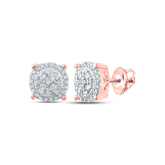 10K Yellow Or White Or Rose Gold Womens Round Diamond Cluster Earrings