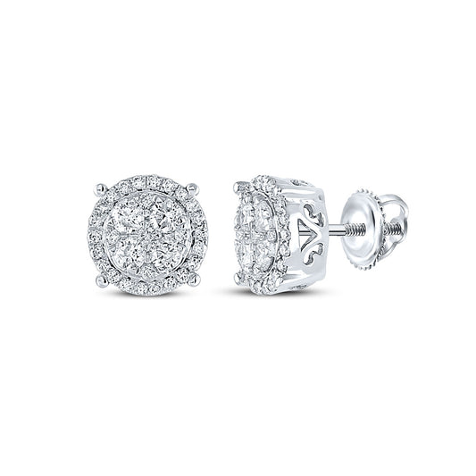 10K Yellow Or White Or Rose Gold Womens Round Diamond Cluster Earrings