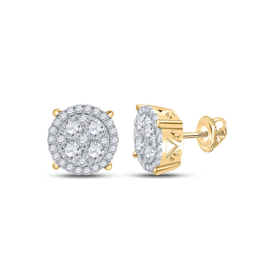 10K Yellow Gold Womens Round Diamond Cluster Earrings 1 Cttw, Length: 0.36 In, Width: 0.36 In
