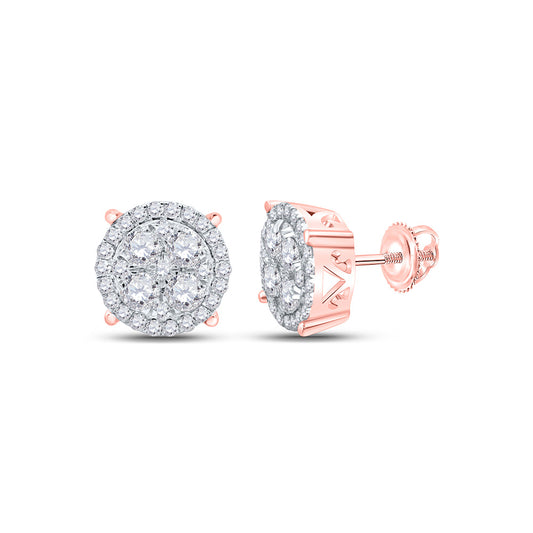 10K Rose Gold Womens Round Diamond Circle Cluster Earrings 1 Cttw, Length: 0.36 In, Width: 0.36 In