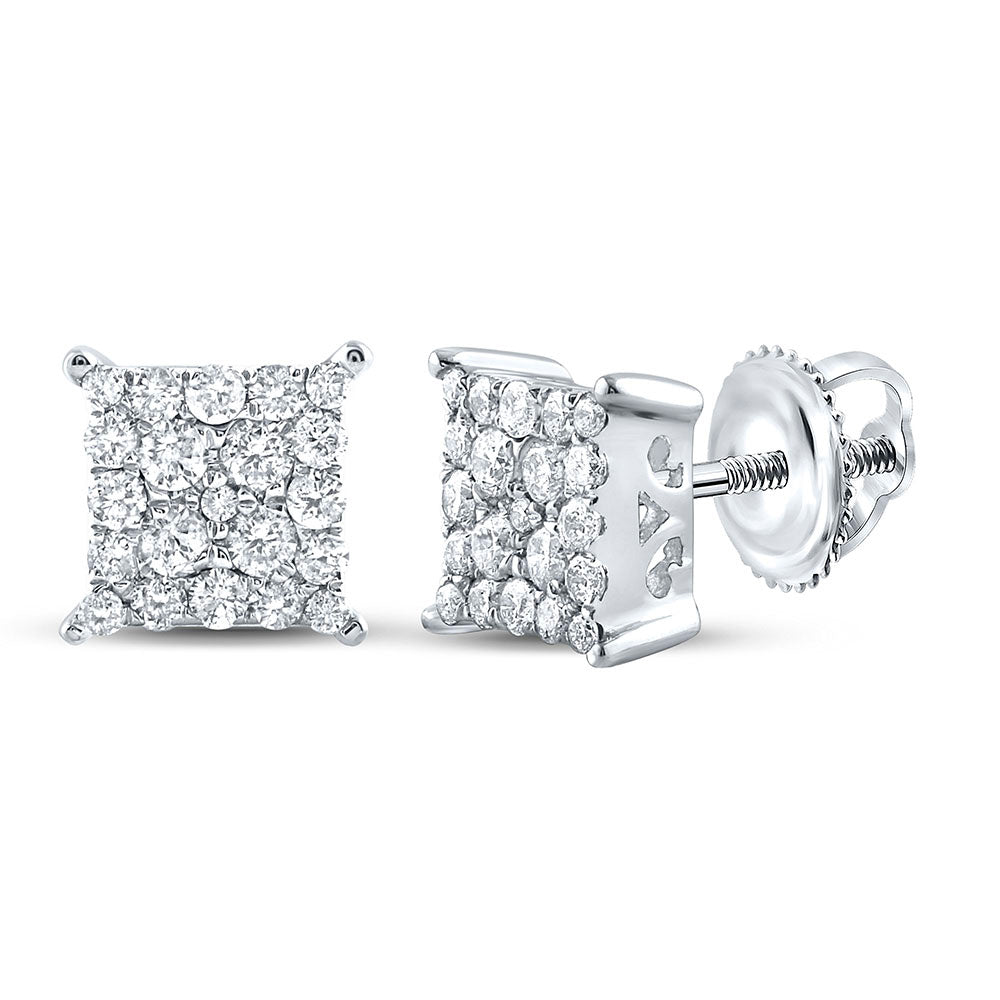 10K White Gold Womens Round Diamond Square Earrings 1/4 Cttw