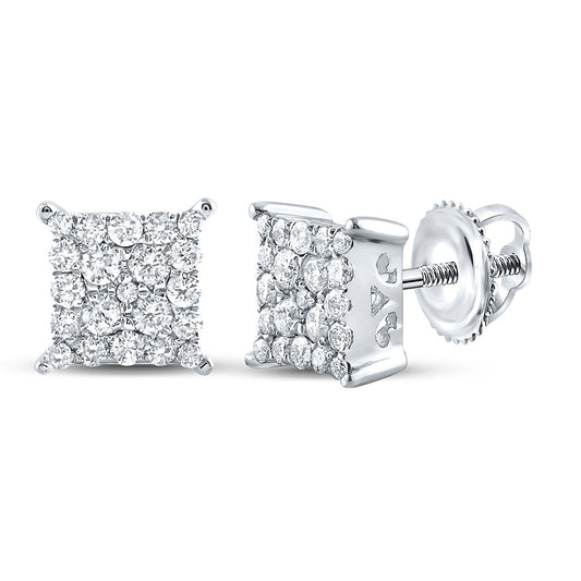 10K White Gold Womens Round Diamond Square Earrings 1/4 Cttw