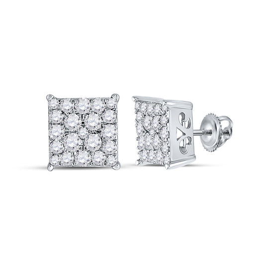 10K White Gold Womens Round Diamond Square Earrings 1/2 Cttw