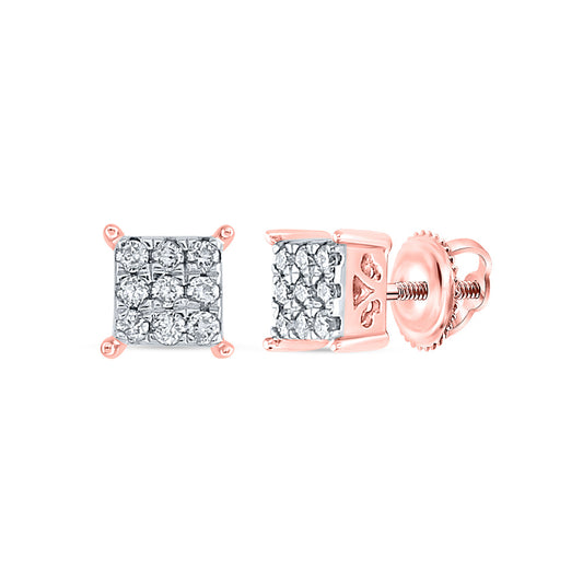 10K Yellow Or White Or Rose Gold Womens Round Diamond Square Earrings