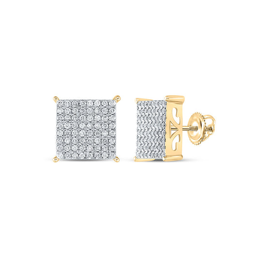 10K Yellow Gold Womens Round Diamond Square Earrings 1 Cttw, Length: 0.46 In, Width: 0.46 In