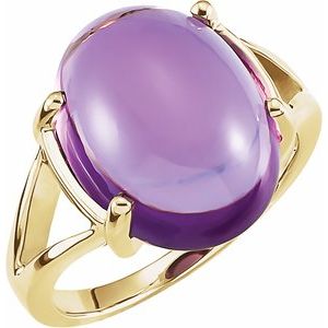 14K Yellow Gold Oval 16 X 12 Mm Natural Amethyst Ring Size 7