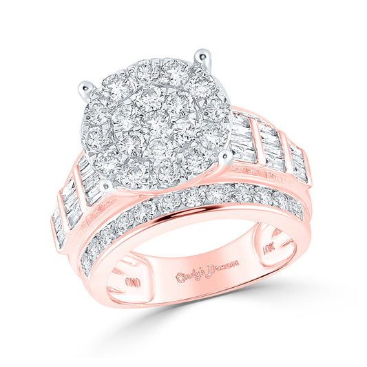10K Yellow Or White Or Rose Gold Round Diamond Cluster Bridal Wedding Engagement Ring , Womens Size: 5-10
