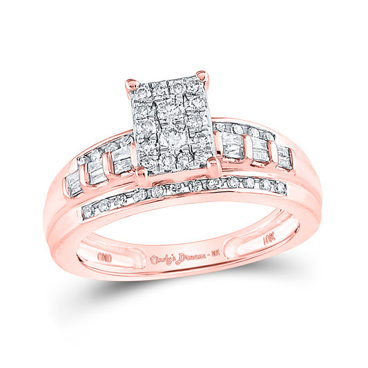 10K Yellow Or White Or Rose Gold Round Diamond Cluster Bridal Wedding Engagement Ring , Womens Size: 5-10