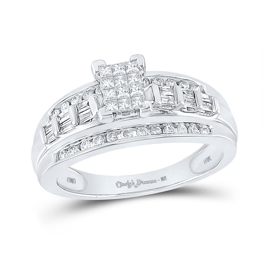 10K White Gold Princess Diamond Cluster Bridal Wedding Engagement Ring 1/2 Cttw, Womens Size: 5-10