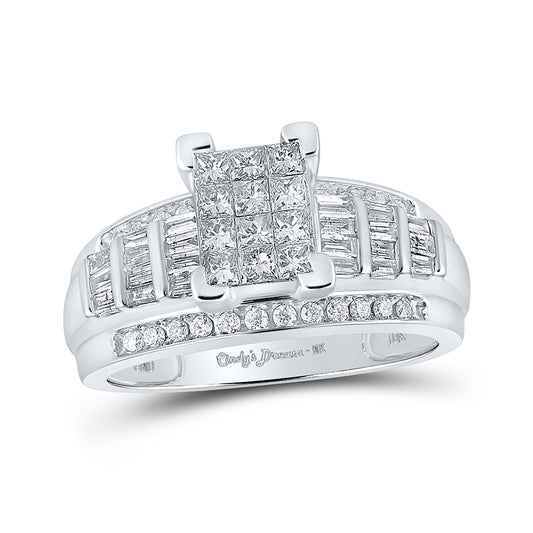 10K White Or Yellow Gold Princess Diamond Cluster Bridal Wedding Engagement Ring , Womens Size: 5-10