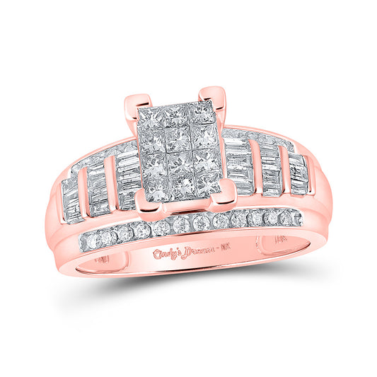 10K Rose Gold Princess Diamond Cluster Bridal Wedding Engagement Ring 7/8 Cttw, Womens Size: 5-10