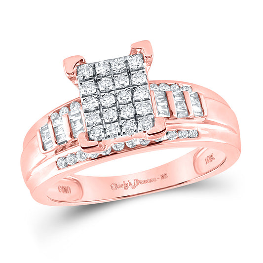 10K Yellow Or White Or Rose Gold Round Diamond Cluster Bridal Wedding Engagement Ring , Womens Size: 5-10