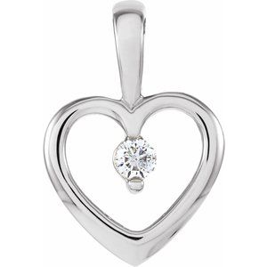 14K White Gold Round 2.7Mm G-H I1 .07 Ct Natural Diamond Heart Pendant