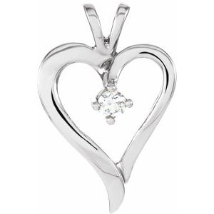 14K White Gold Round 3Mm G-H I1 1/10 Ct Natural Diamond Heart Pendant