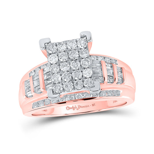 10K Yellow Or Rose Or White Gold  Round Diamond Square Bridal Wedding Engagement Ring 1 Cttw, Womens Size: 5-10