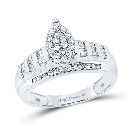 10K White Gold Round Diamond Oval Bridal Wedding Engagement Ring 1/2 Cttw, Womens Size: 5-10