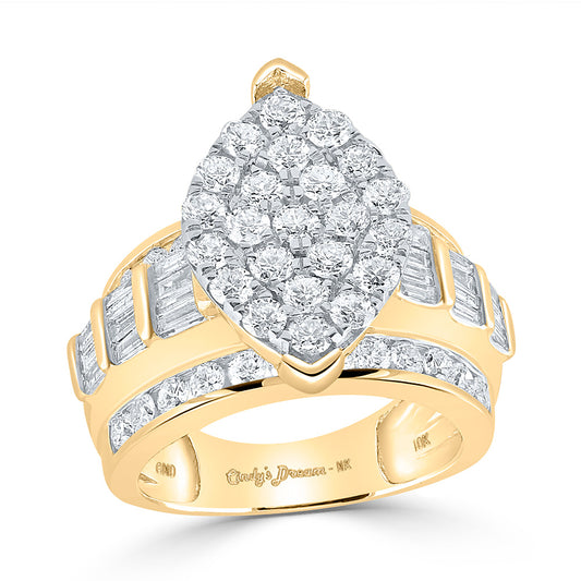 10K Yellow Gold Round Diamond Cluster Bridal Wedding Engagement Ring 3 Cttw, Womens Size: 5-10