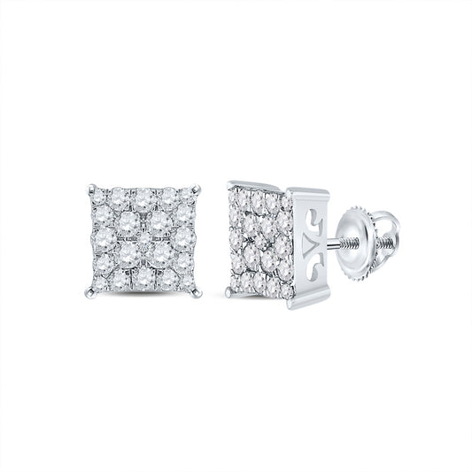 10K White Gold Womens Round Diamond Square Earrings 3/4 Cttw