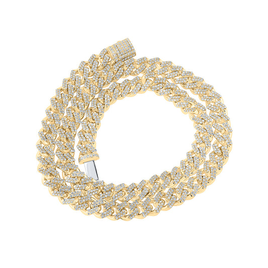 10K Yellow Gold Mens Round Diamond Cuban Link Chain Necklace 12-3/8 Cttw, Length: 22.01 In