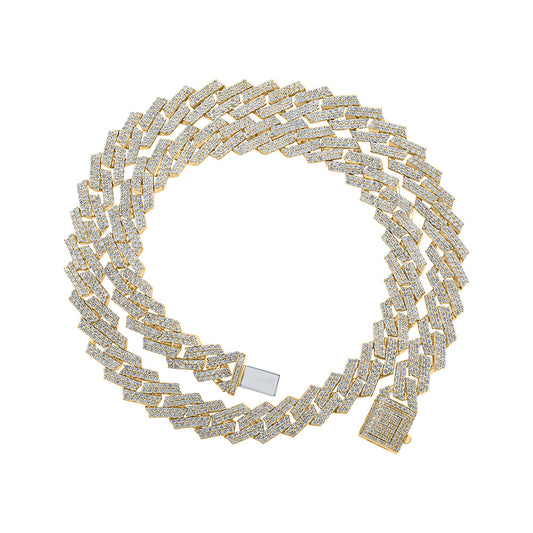 10K Yellow Gold Mens Round Diamond Cuban Curb Link Chain Necklace 21-3/4 Cttw, Length: 22.01 In, Width: 0.54 In