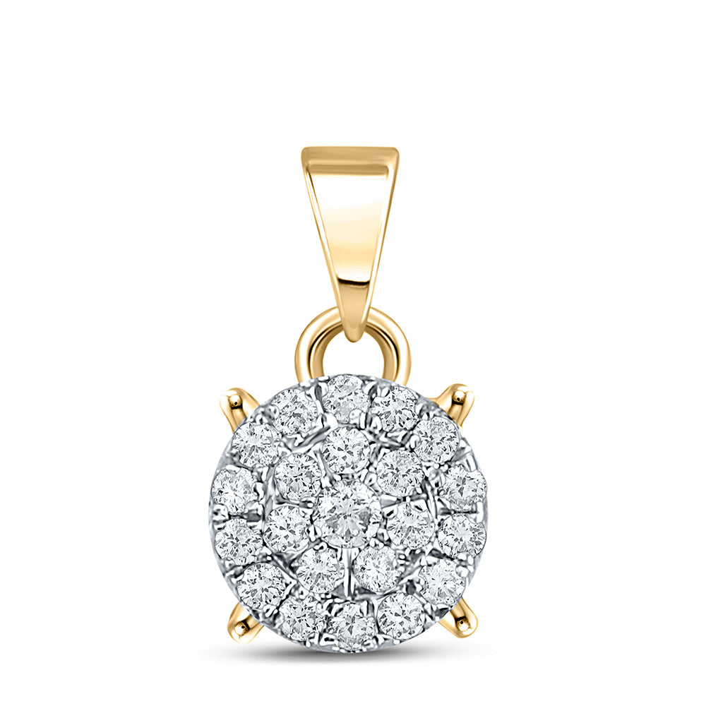 10K Yellow Or White Or Rose Gold Womens Round Diamond Cluster Pendant