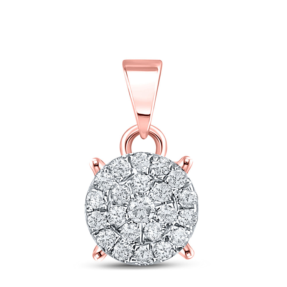 10K Yellow Or White Or Rose Gold Womens Round Diamond Cluster Pendant
