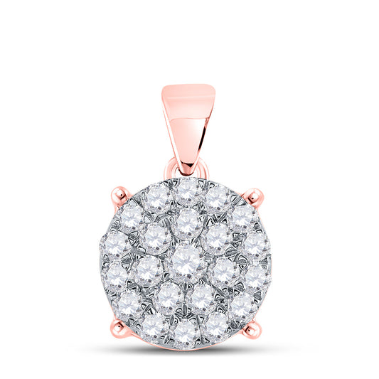 10K Rose Gold Womens Round Diamond Cluster Pendant 3/4 Cttw