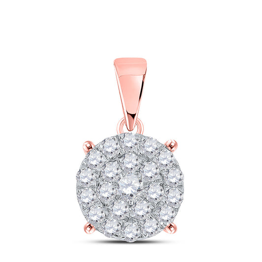 10K Rose Gold Womens Round Diamond Cluster Pendant 2 Cttw