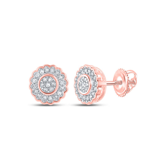10K Rose Gold Womens Round Diamond Cluster Earrings 1/5 Cttw