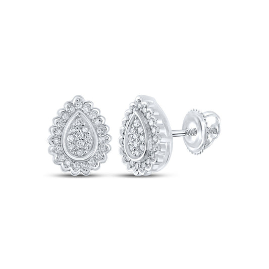 10K Yellow Or White Or Rose Gold Womens Round Diamond Teardrop Earrings
