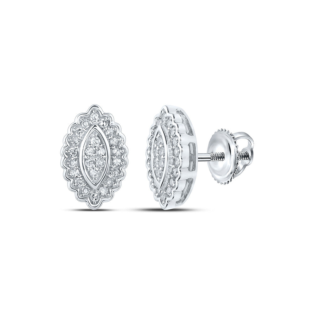 10K Yellow Or White Or Rose Gold Womens Round Diamond Oval Cluster Earrings