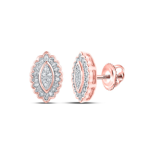 10K Yellow Or White Or Rose Gold Womens Round Diamond Oval Cluster Earrings