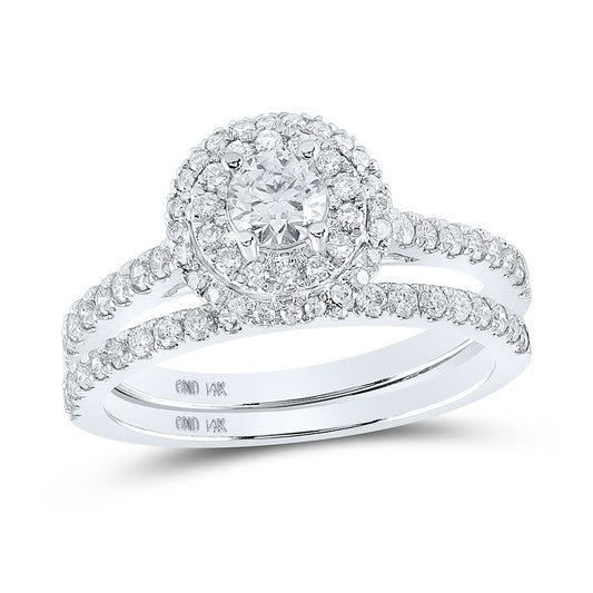 14K White Or Yellow Gold Round Diamond Halo Bridal Wedding Ring Band Set , Womens Size: 5-10