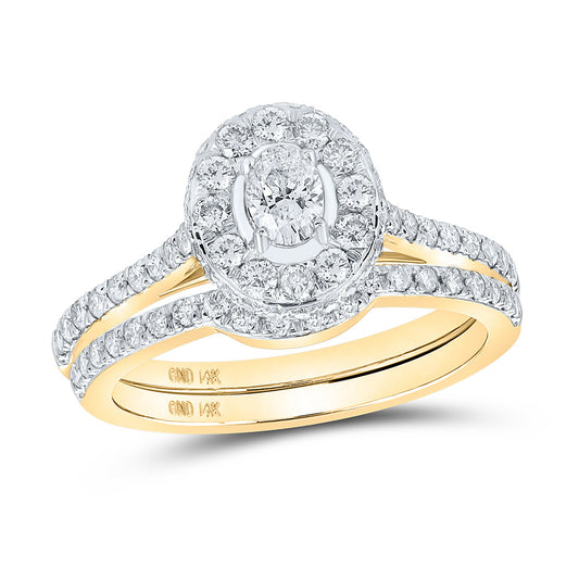 14K White Or Yellow Gold Oval Diamond Halo Bridal Wedding Ring Band Set , Womens Size: 5-10