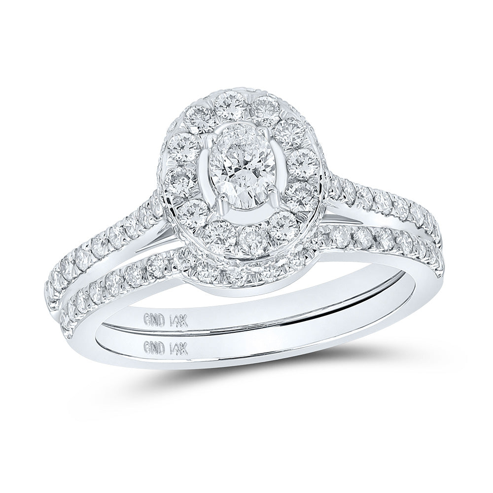 14K White Or Yellow Gold Oval Diamond Halo Bridal Wedding Ring Band Set , Womens Size: 5-10