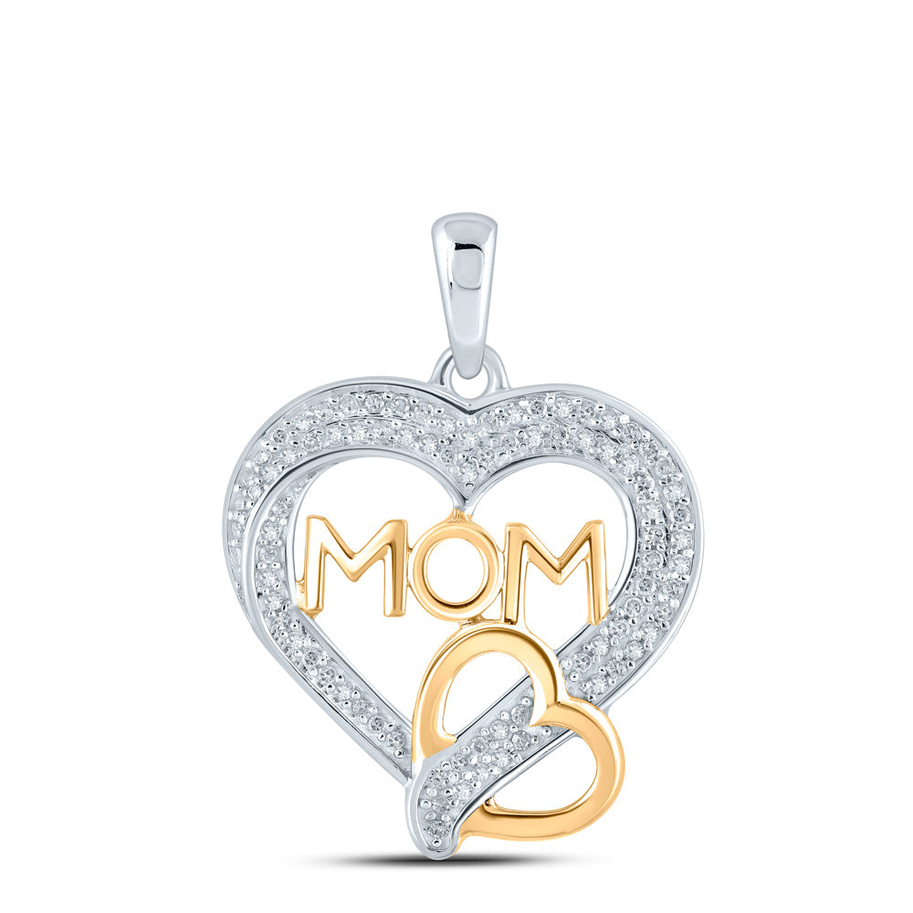 10K Two-tone Gold Womens Round Diamond Heart Mom Pendant 1/4 Cttw