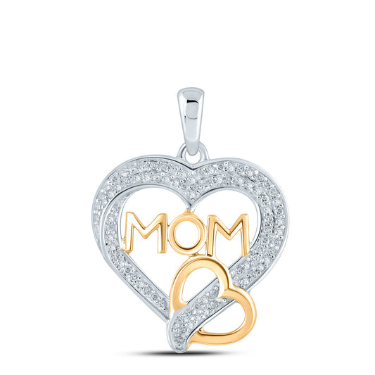 10K Two-tone Gold Womens Round Diamond Heart Mom Pendant 1/4 Cttw