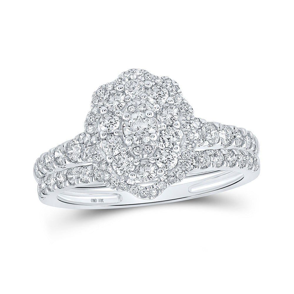 10K White Gold Round Diamond Bridal Wedding Ring Band Set 1 Cttw, Womens Size: 5-10