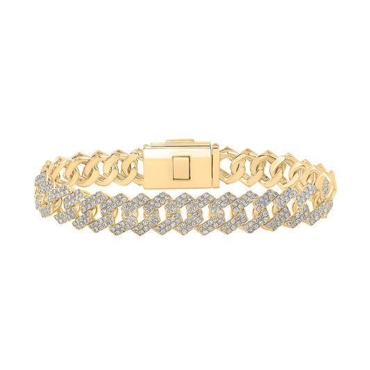10K Yellow Gold Mens Round Diamond 8.5-inch Square Cuban Link Bracelet 10-1/2 Cttw