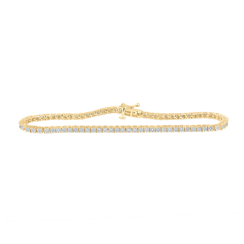 Yellow-tone Sterling Silver Or Sterling Silver Womens Round Diamond 7-inch Fashion Bracelet 3/8 Cttw, Length: 7.01 In