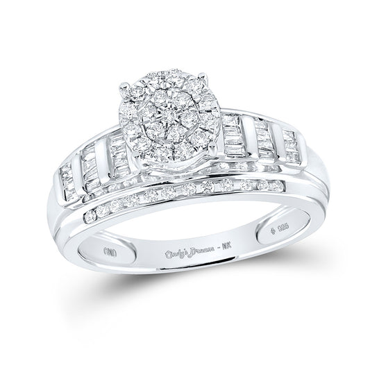 Sterling Silver Round Diamond Cluster Bridal Wedding Engagement Ring 1/2 Cttw, Womens Size: 5-10
