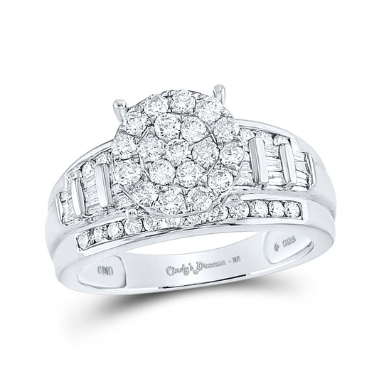 Sterling Silver Round Diamond Cluster Bridal Wedding Engagement Ring 1 Cttw, Womens Size: 5-10