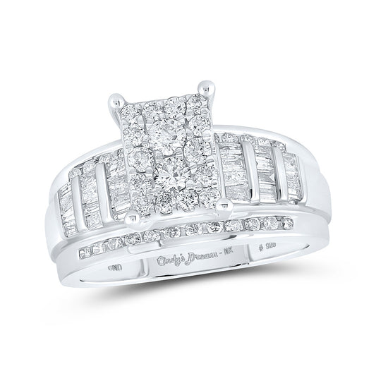 Sterling Silver Round Diamond Cluster Bridal Wedding Engagement Ring 7/8 Cttw, Womens Size: 5-10