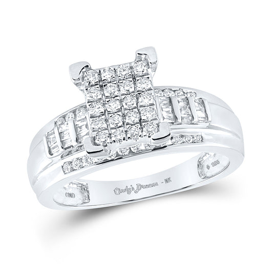 Sterling Silver Round Diamond Cluster Bridal Wedding Engagement Ring 1/2 Cttw, Womens Size: 5-10