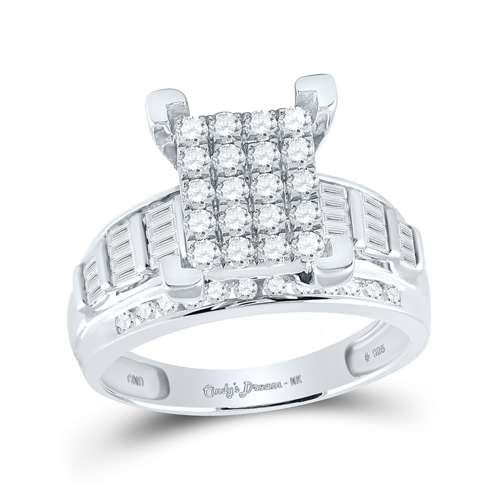 Sterling Silver Round Diamond Cluster Bridal Wedding Engagement Ring 7/8 Cttw, Womens Size: 5-10