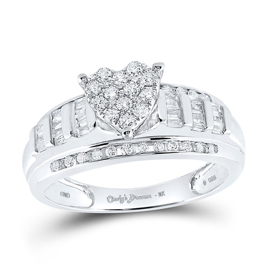 Sterling Silver Round Diamond Heart Bridal Wedding Engagement Ring 1/2 Cttw, Womens Size: 5-10