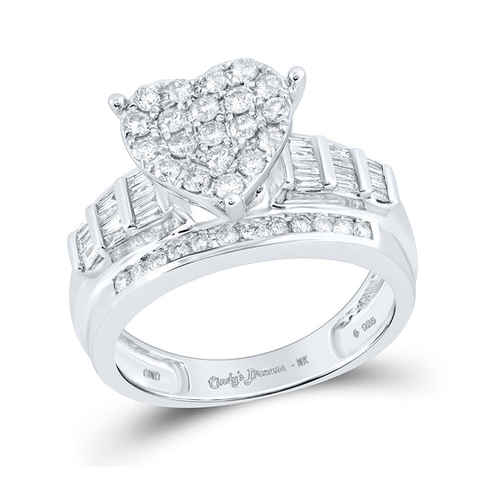 Sterling Silver Round Diamond Heart Bridal Wedding Engagement Ring 1 Cttw, Womens Size: 5-10