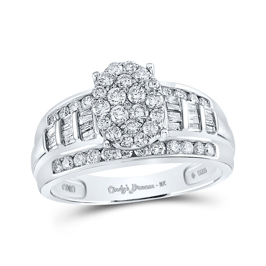 Sterling Silver Round Diamond Oval Bridal Wedding Engagement Ring 1 Cttw, Womens Size: 5-10
