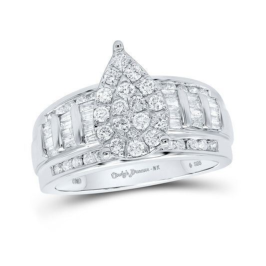 Sterling Silver Round Diamond Teardrop Bridal Wedding Engagement Ring 1 Cttw, Womens Size: 5-10