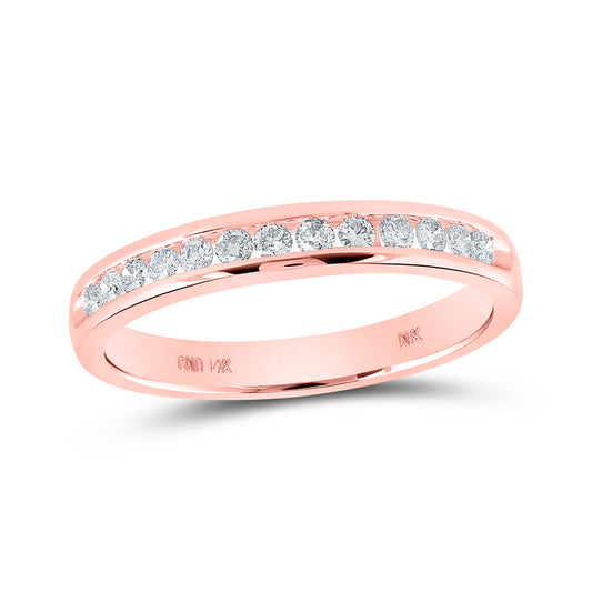 14K Rose Or Yellow Gold Womens Round Diamond Wedding Single Row Band , Womens Size: 5-10